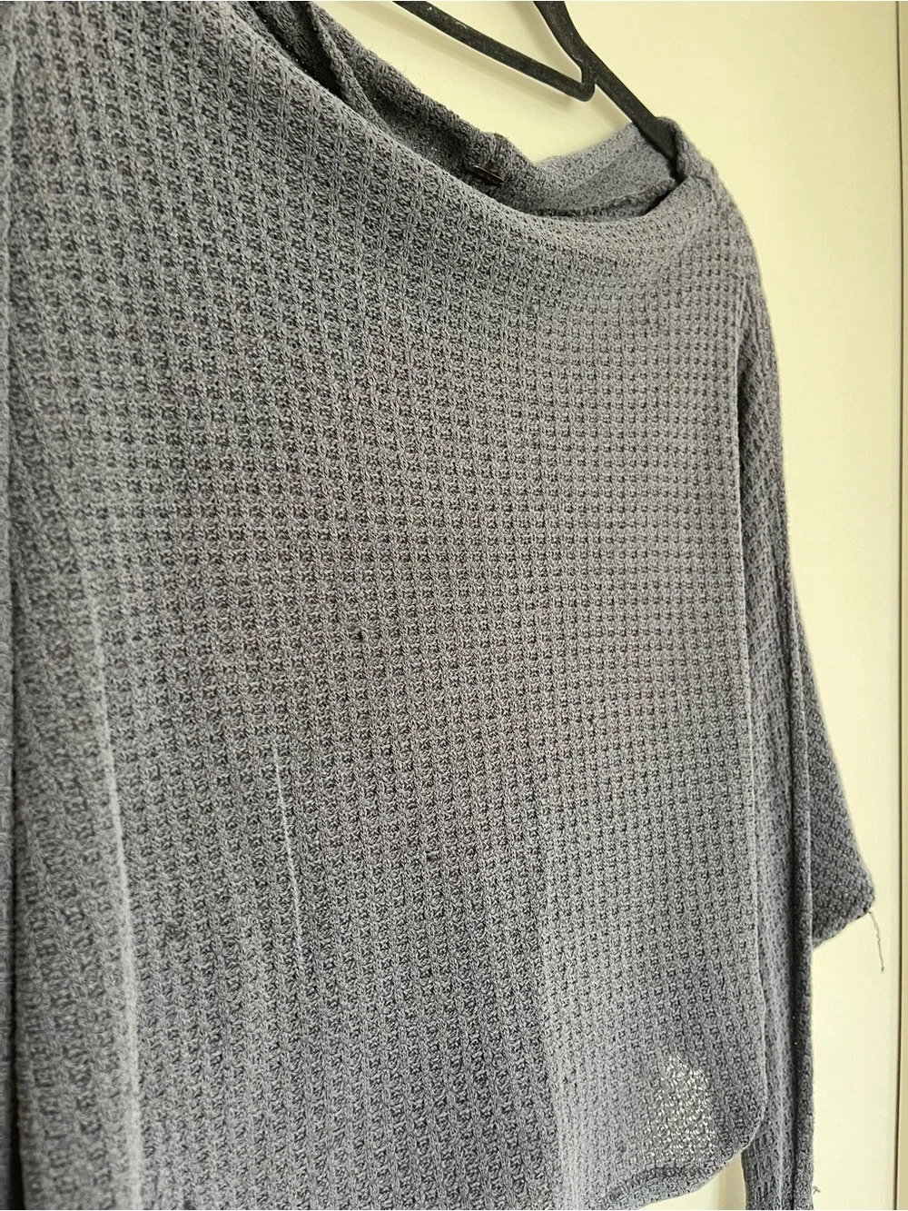 Free People Black Waffle-Knit Scoop Neck Sweater